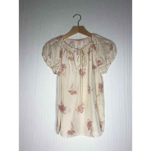 REBECCA TAYLOR Nora Silk Cap Sleeve Cream and Pink Floral Top US XSMALL - Picture 9 of 13